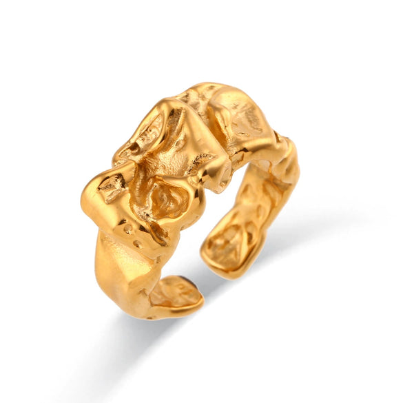Wholesale Ring Jewelry 316L Stainless Steel 18K Gold Plated Geometric Asymmetrical Tinfoil Open Style