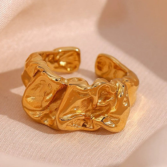 Wholesale Ring Jewelry 316L Stainless Steel 18K Gold Plated Geometric Asymmetrical Tinfoil Open Style