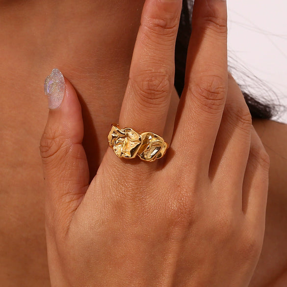 Wholesale Ring Jewelry 316L Stainless Steel 18K Gold Plated Geometric Asymmetrical Tinfoil Open Style