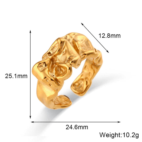 Wholesale Ring Jewelry 316L Stainless Steel 18K Gold Plated Geometric Asymmetrical Tinfoil Open Style