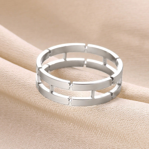 Wholesale Ring Jewelry Stainless Steel Geometric Hollow Rectangular Electroplated Light Luxury Unisex