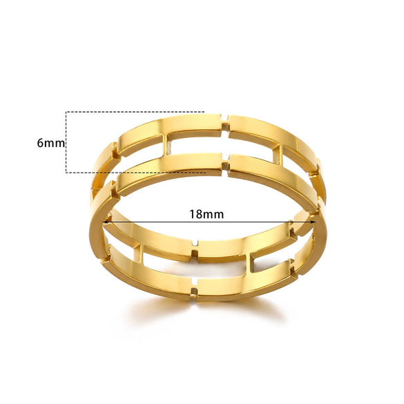 Wholesale Ring Jewelry Stainless Steel Geometric Hollow Rectangular Electroplated Light Luxury Unisex