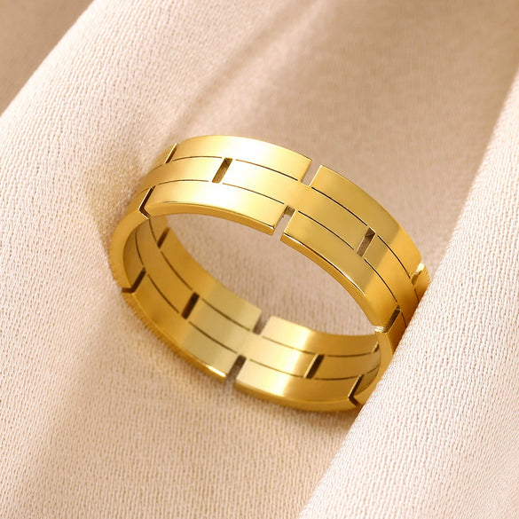 Wholesale Ring Jewelry Stainless Steel Geometric Hollow Rectangular Electroplated Light Luxury Unisex