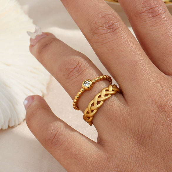 Wholesale Ring Jewelry Stainless Steel Geometric Open Round Bead Zircon Electroplated For Women