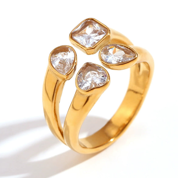 Wholesale Ring Jewelry Stainless Steel 18K Gold Plated Geometric Heart Microembedded Creative Ring For Women