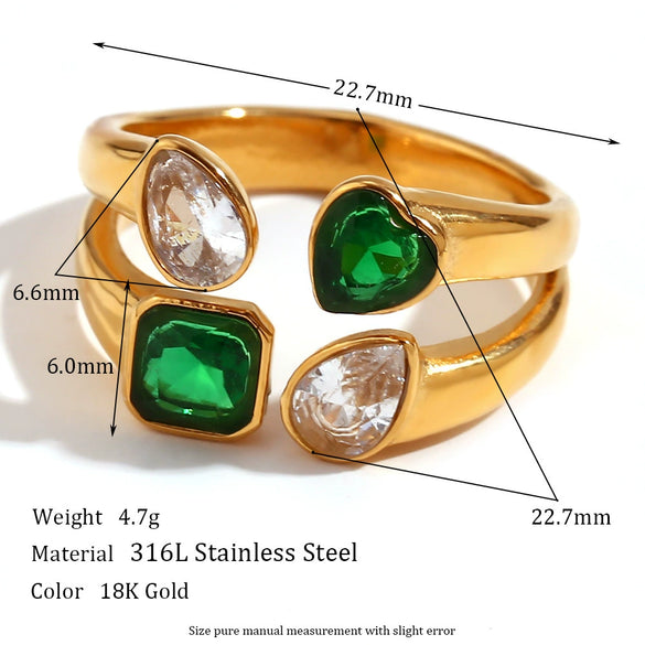 Wholesale Ring Jewelry Stainless Steel 18K Gold Plated Geometric Heart Microembedded Creative Ring For Women