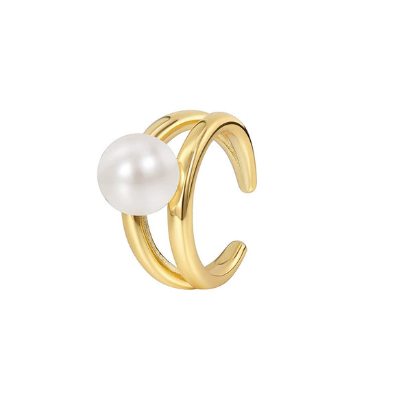 Wholesale Ring Metal Copper Retro Geometric Opening Simulation Pearl Electroplated