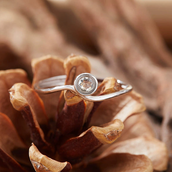 Wholesale Ring Natural Aquamarine S925 Sterling Silver Wave Shape Set With Gemstones Women's Minimalist Streamline
