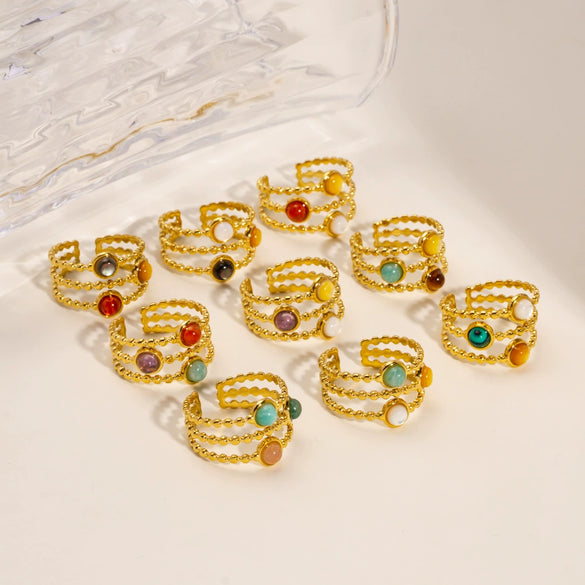 Wholesale Ring Natural Stone Shell Beads Stainless Steel Geometric Light Luxury