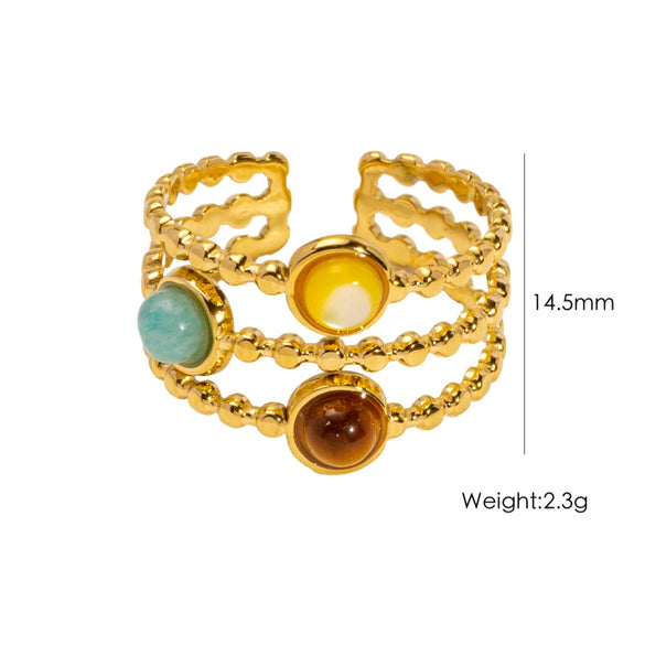 Wholesale Ring Natural Stone Shell Beads Stainless Steel Geometric Light Luxury