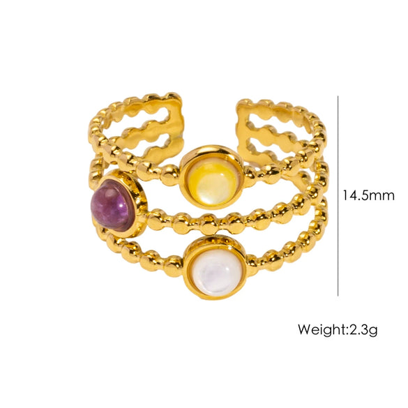Wholesale Ring Natural Stone Shell Beads Stainless Steel Geometric Light Luxury
