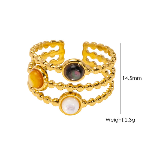 Wholesale Ring Natural Stone Shell Beads Stainless Steel Geometric Light Luxury