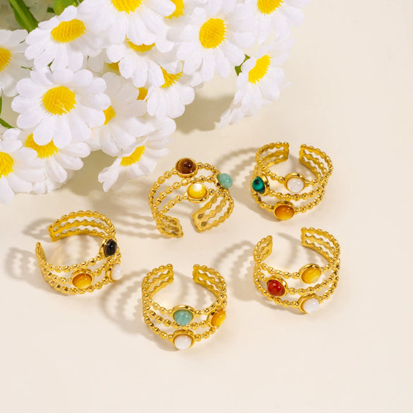 Wholesale Ring Natural Stone Shell Beads Stainless Steel Geometric Light Luxury
