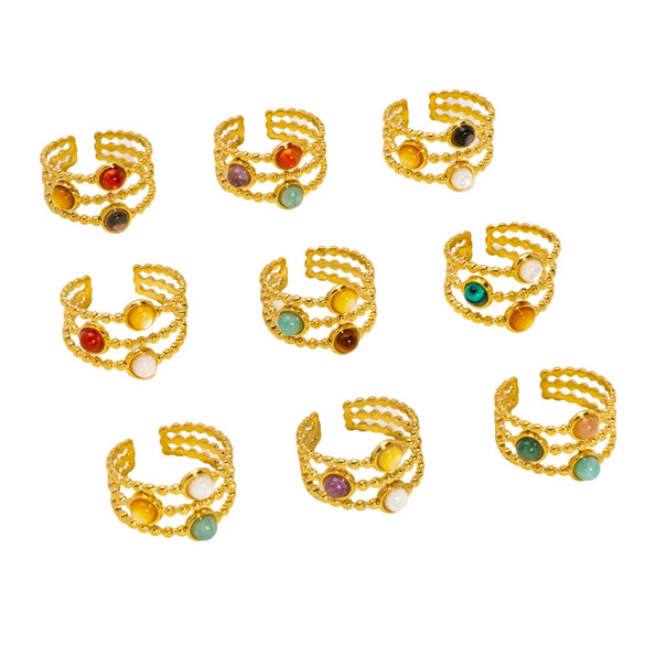 Wholesale Ring Natural Stone Shell Beads Stainless Steel Geometric Light Luxury