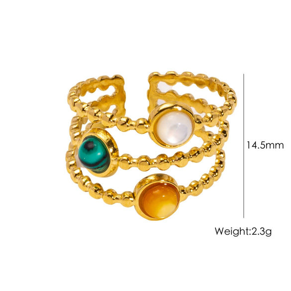 Wholesale Ring Natural Stone Shell Beads Stainless Steel Geometric Light Luxury