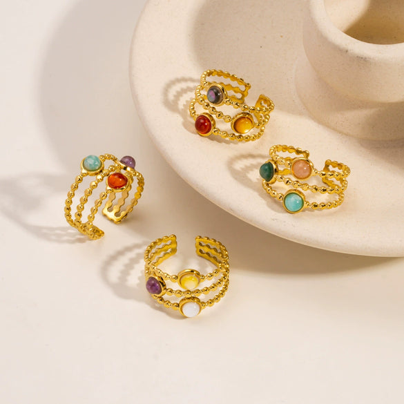 Wholesale Ring Natural Stone Shell Beads Stainless Steel Geometric Light Luxury