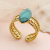 Wholesale Ring Natural Stone Three Layer Open Stainless Steel French Retro Geometric Electroplated