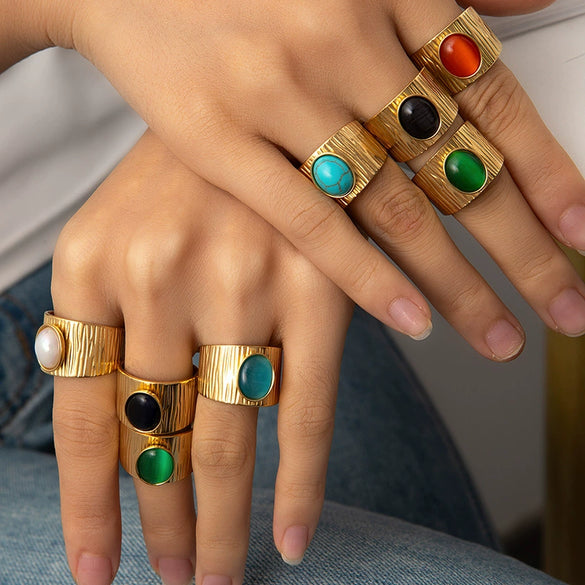 Wholesale Ring Natural Stone Titanium Steel Geometric Style Electroplating Unisex