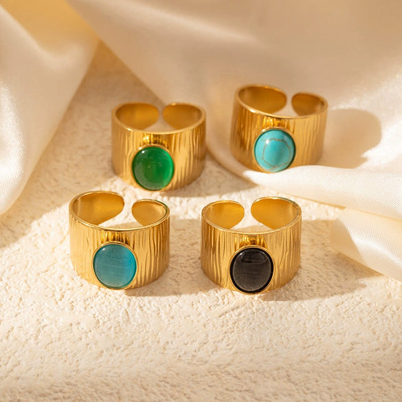 Wholesale Ring Natural Stone Titanium Steel Geometric Style Electroplating Unisex