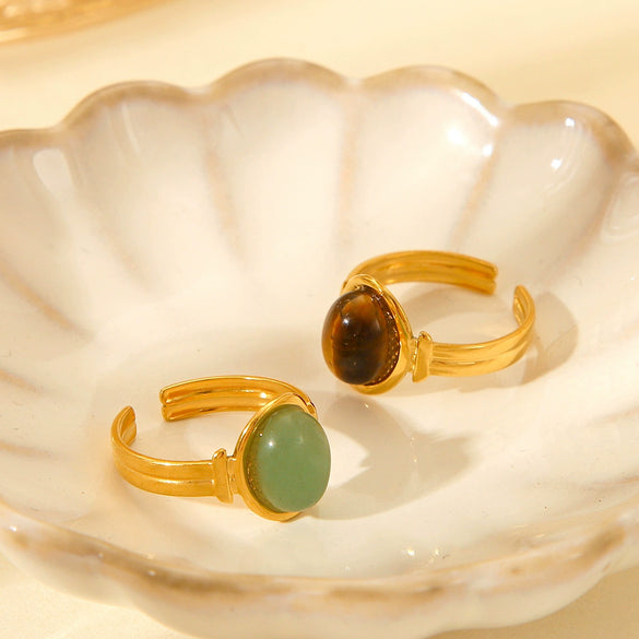 Wholesale Ring Natural Tiger Eye Stainless Steel Geometric Open Ring Electroplating For Women