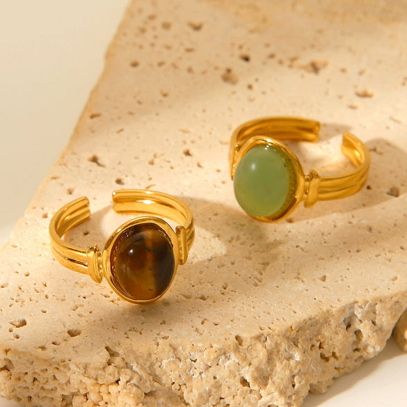Wholesale Ring Natural Tiger Eye Stainless Steel Geometric Open Ring Electroplating For Women