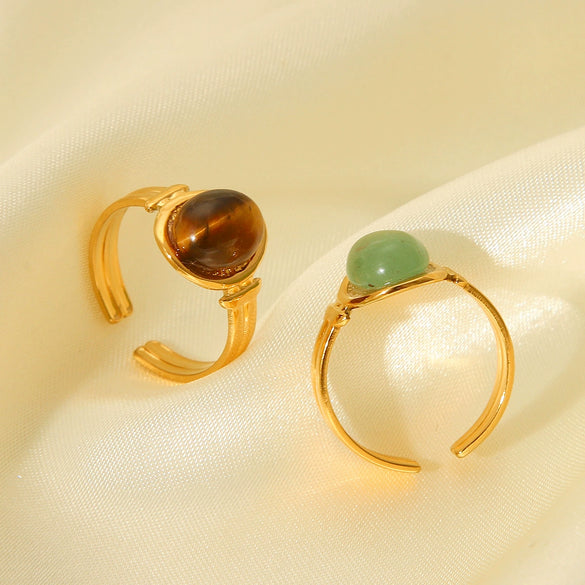 Wholesale Ring Natural Tiger Eye Stainless Steel Geometric Open Ring Electroplating For Women