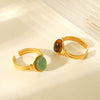 Wholesale Ring Natural Tiger Eye Stainless Steel Geometric Open Ring Electroplating For Women