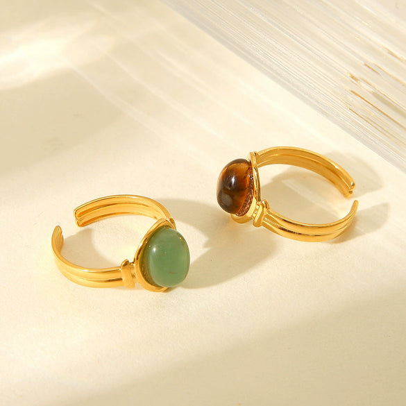 Wholesale Ring Natural Tiger Eye Stainless Steel Geometric Open Ring Electroplating For Women
