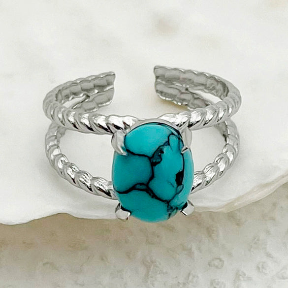 Wholesale Ring Natural Turquoise Stainless Steel Geometric Electroplated Fashion Allmatch Open