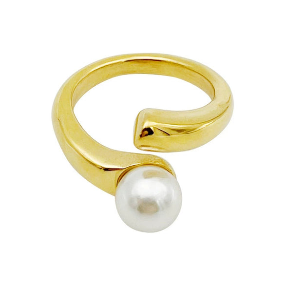 Wholesale Ring Pearl Doubleheaded Stainless Steel Goldplated French Classical Art Style