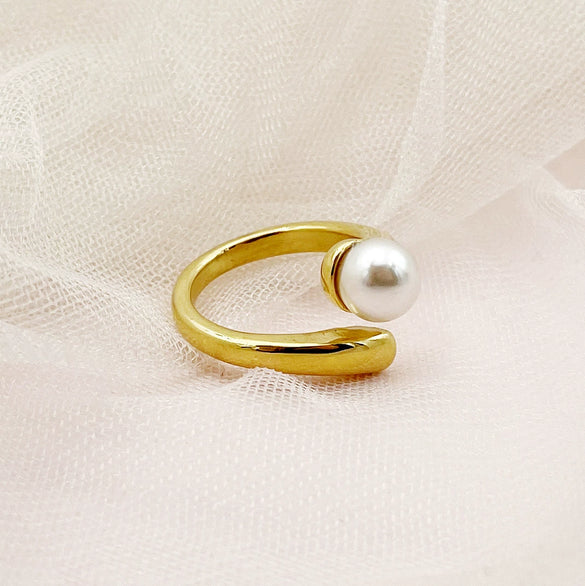 Wholesale Ring Pearl Doubleheaded Stainless Steel Goldplated French Classical Art Style