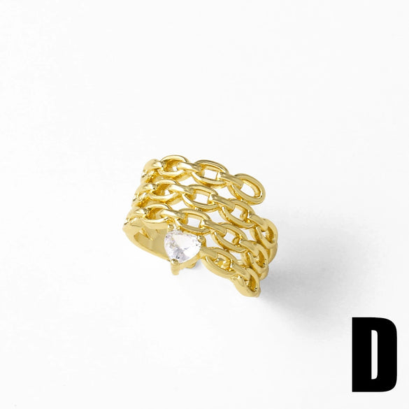 Wholesale Ring Pearl Flower Double Layer Copper 18K Gold Plated Geometric Minimalist Style