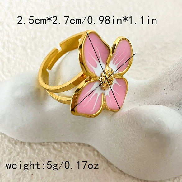 Wholesale Ring Retro Palace Style Dripping Peach Pink Flower Stainless Steel Electroplating For Women