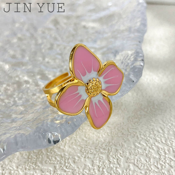 Wholesale Ring Retro Palace Style Dripping Peach Pink Flower Stainless Steel Electroplating For Women