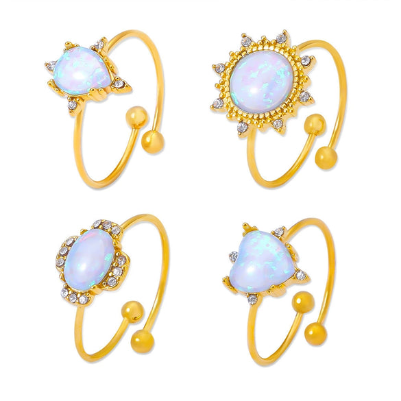 Wholesale Ring Rhinestone Stainless Steel Geometric 18K Gold Plated Simple Style Female