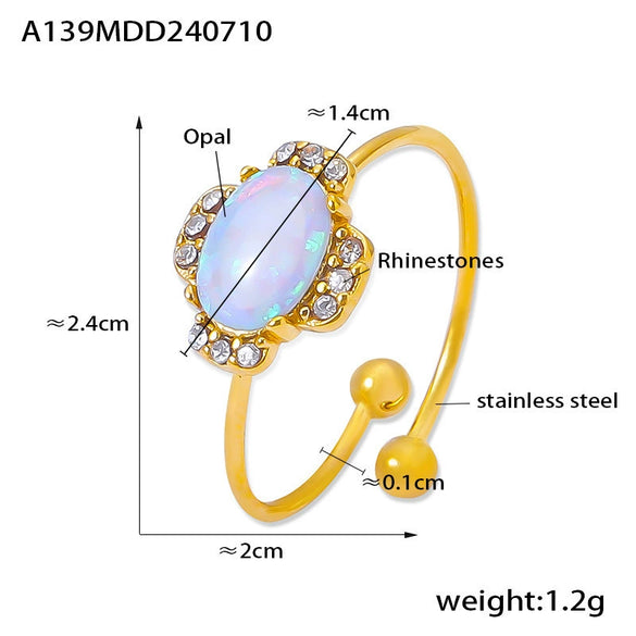 Wholesale Ring Rhinestone Stainless Steel Geometric 18K Gold Plated Simple Style Female