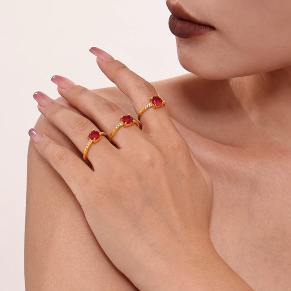 Wholesale Ring Rose Zircon Stainless Steel Geometric Light Luxury Style Pvd Plated