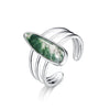 Wholesale Ring S925 Silver Inlaid Water Grass Agate Geometric Retro Style Set With Diamonds For Women