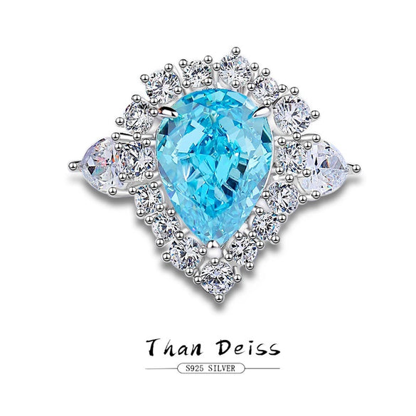 Wholesale Ring S925 Silver Water Drop Shape Aquamarine Simulation Diamond