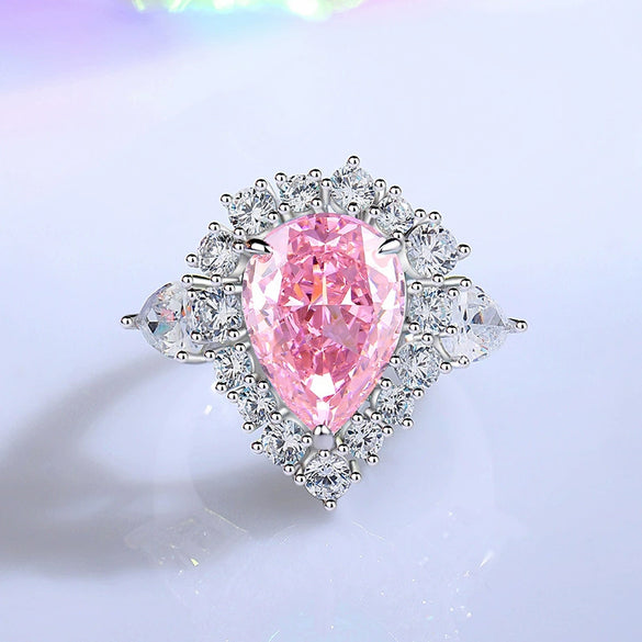Wholesale Ring S925 Silver Water Drop Shape Aquamarine Simulation Diamond