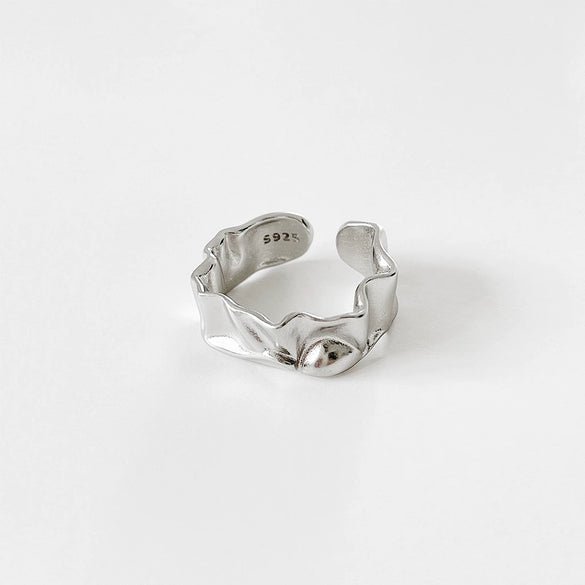 Wholesale Ring S925 Sterling Silver Asymmetrical Concave And Convex Frosted Open Normcore Geometric Electroplated Women's Ring