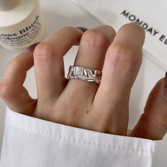 Wholesale Ring S925 Sterling Silver Asymmetrical Concave And Convex Frosted Open Normcore Geometric Electroplated Women's Ring
