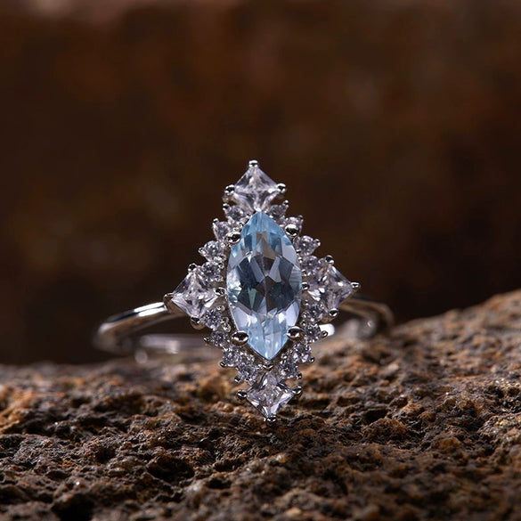 Wholesale Ring S925 Sterling Silver Geometric Natural Color Diamond Set With Gems Light Luxury Jewelry