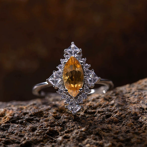 Wholesale Ring S925 Sterling Silver Geometric Natural Color Diamond Set With Gems Light Luxury Jewelry