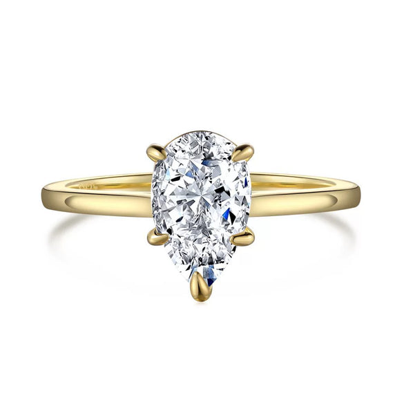 Wholesale Ring S925 Sterling Silver Geometric Pear Shaped Zircon Inlaid Electroplated For Women