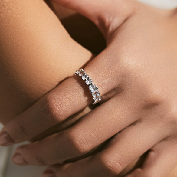 Wholesale Ring S925 Sterling Silver Geometric Style Set With Diamonds For Girls