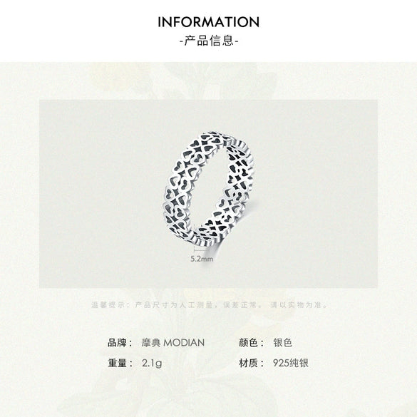 Wholesale Ring S925 Sterling Silver Hollow Heart Electroplated Light Luxury Style