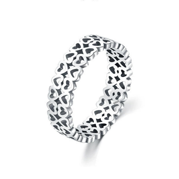 Wholesale Ring S925 Sterling Silver Hollow Heart Electroplated Light Luxury Style