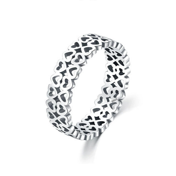 Wholesale Ring S925 Sterling Silver Hollow Heart Electroplated Light Luxury Style