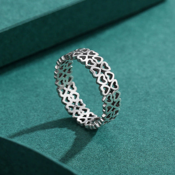 Wholesale Ring S925 Sterling Silver Hollow Heart Electroplated Light Luxury Style